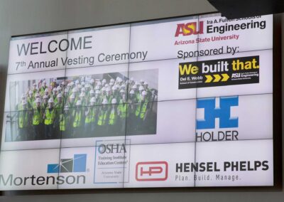 Electronic sign on the wall welcoming everyone to the DEWSC vesting ceremony